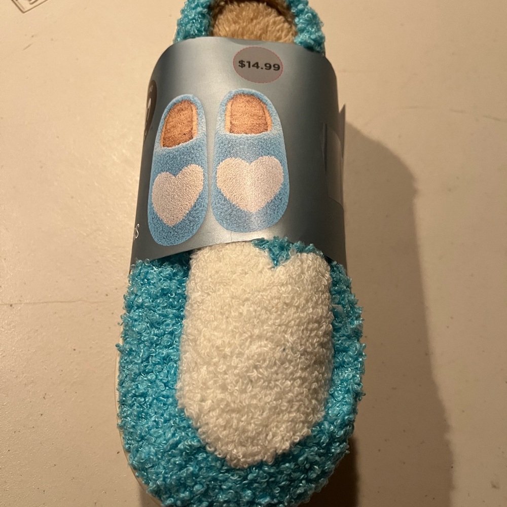 Teddy slippers Blue and White Fuzzy Slippers